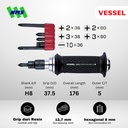Obeng Ketok VESSEL Impact Driver Set No. 240001 Resin Grip Magnet Gagang Bola Sekrup Karat Dol