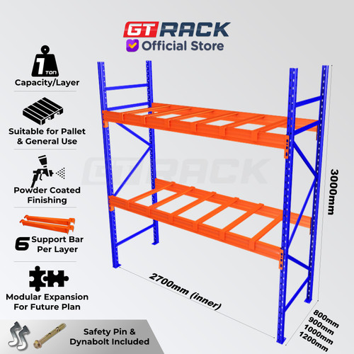 RAK PALET BESI AYORACK AI10-2730S W10 1 TON - RACK GUDANG HEAVY DUTY PALLET RACKING - RAK PALLET TINGGI 3 METER PANJANG 250CM LEBAR 100CM