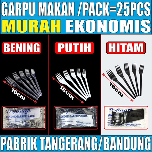 Garpu Makan Plastik Kuat Tebal Murah Trifinity Panjang Bening / Hitam / Putih Per Pack