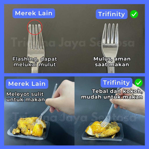 Garpu Makan Plastik Kuat Tebal Murah Trifinity Panjang Bening / Hitam / Putih Per Pack