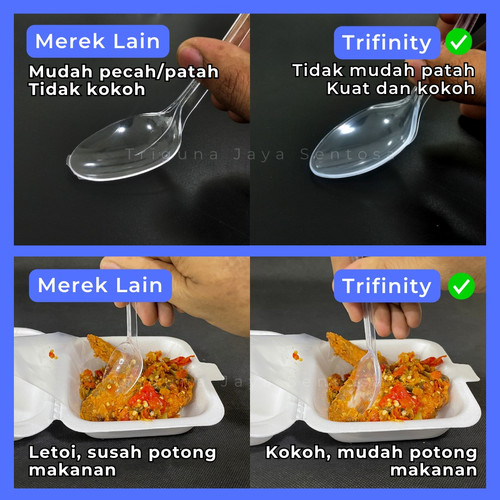 Sendok Makan Plastik Kuat Tebal Panjang Bening / Hitam / Putih Trifinity Per Pack Var