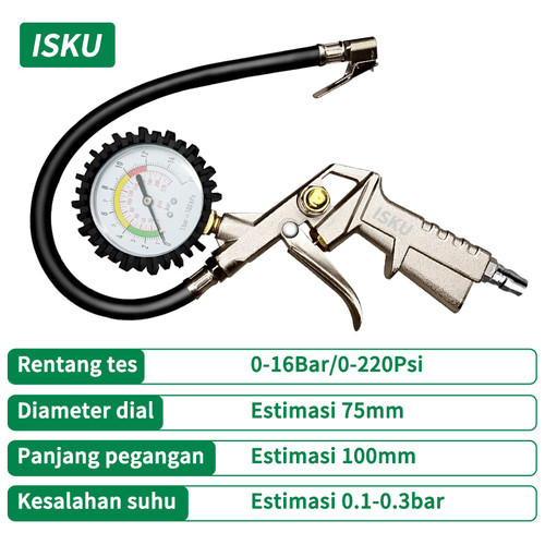 ISKU tire inflator air pressure gauge isi ukur tekanan angin 3 in 1/tire pressure gauge kit/alat pengisi ukur tekanan buang angin ban/alat pengukur tekanan angin
