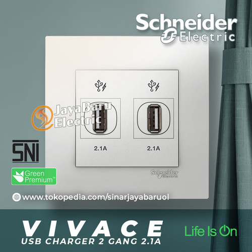 Stop Kontak USB Charger 2Gang 2 Gang SCHNEIDER VIVACE