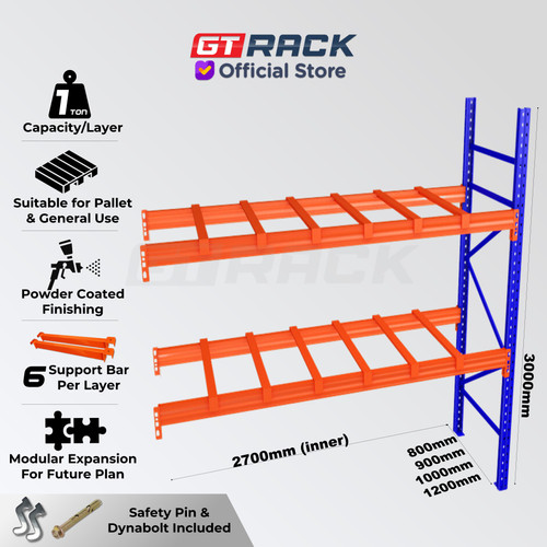 RAK PALET BESI AYORACK AI10-2730S W10 1 TON - RACK GUDANG HEAVY DUTY PALLET RACKING - RAK PALLET TINGGI 3 METER PANJANG 250CM LEBAR 100CM