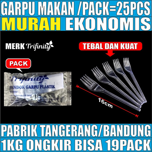 Garpu Makan Plastik Kuat Tebal Murah Trifinity Panjang Bening / Hitam / Putih Per Pack