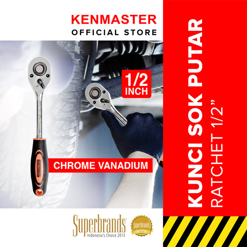 [EZM.2500577] Kenmaster Gagang Kunci Sok Putar 1/2" - CRV Ratchet Handle KM-2024